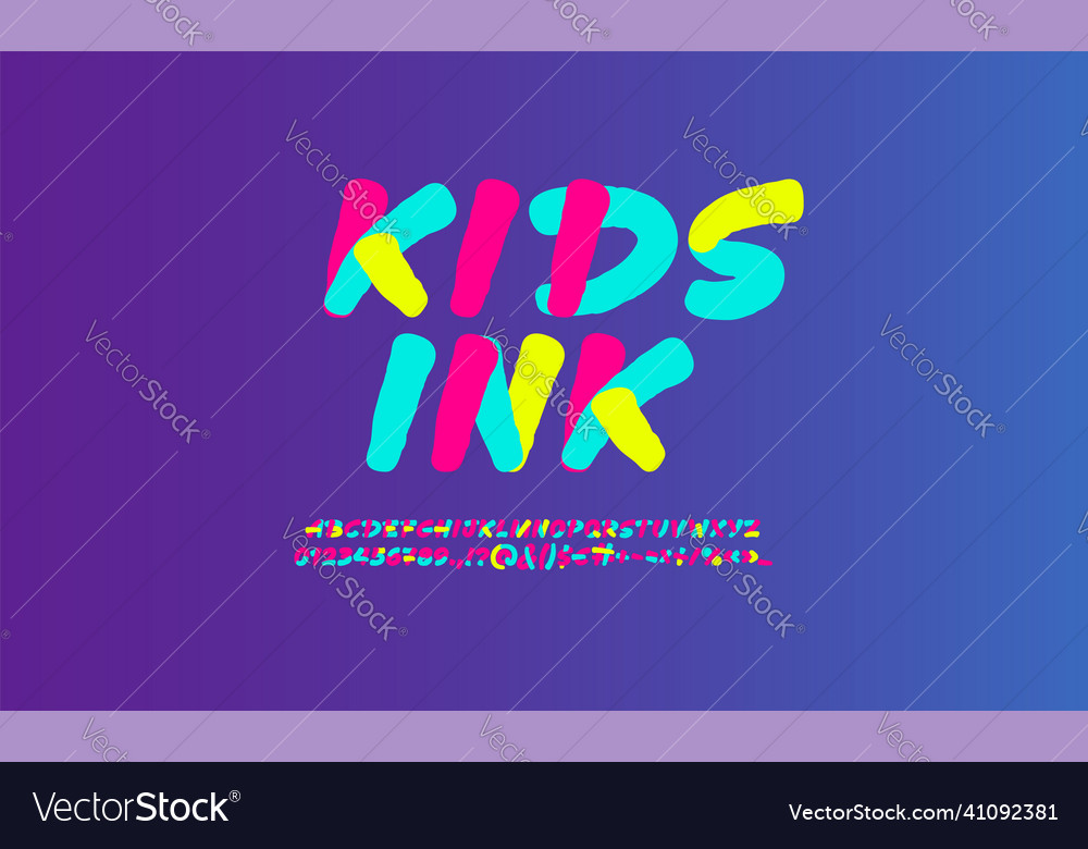 Brush handwritten kids font script child alphabet Vector Image