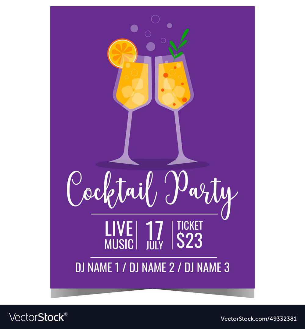 Cocktail Party Invitation Poster With Two Glasses Vector Image 3130