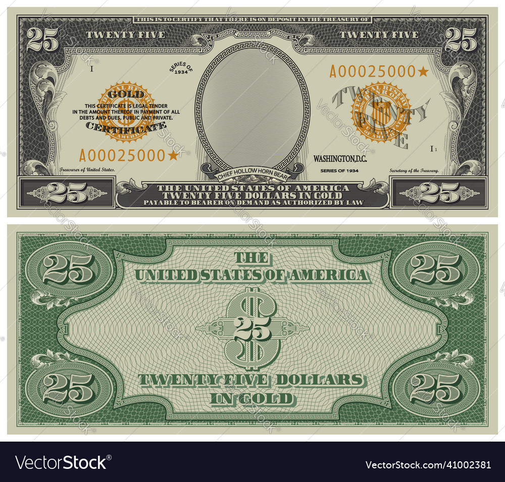 Fictional paper money gold certificate Royalty Free Vector