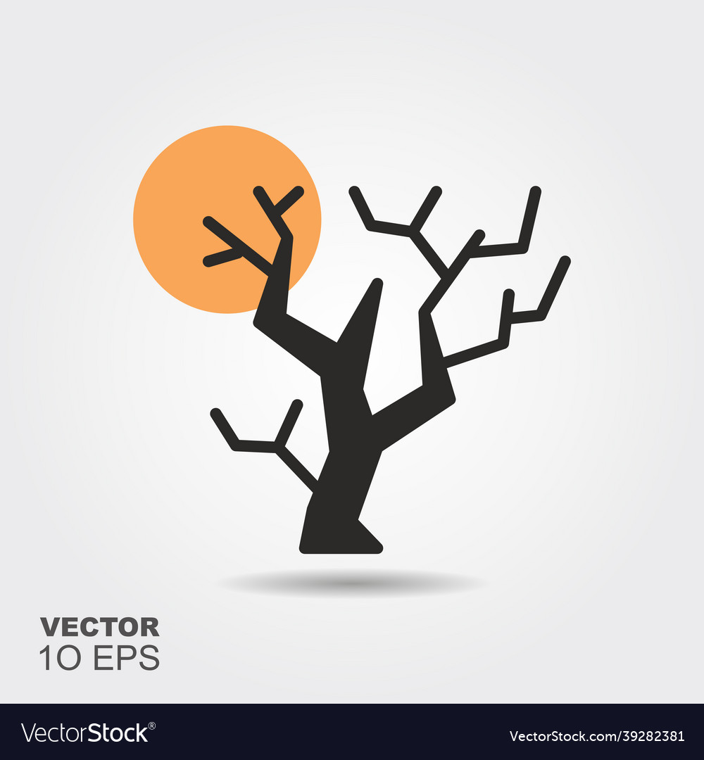 Halloween tree flat silhouette icon with shadow