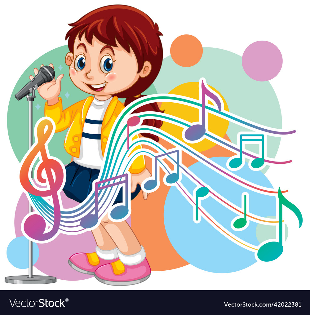 Singer girl cartoon with music melody symbols Vector Image