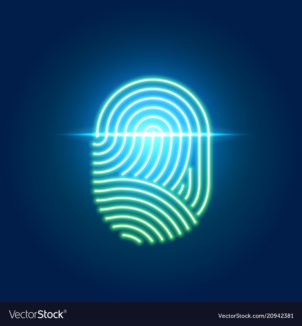 touch id neon icon fingerprint scanning royalty free vector