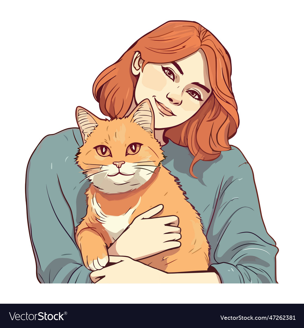 Young woman with kitten in hands Royalty Free Vector Image