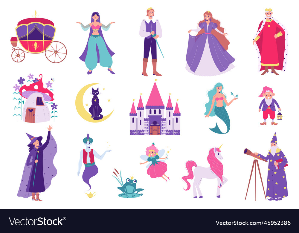 Flat fairy tale icons Royalty Free Vector Image