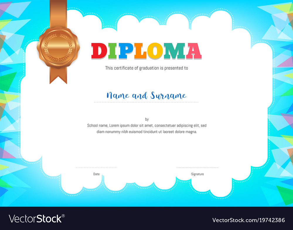 Kids diploma or certificate template Royalty Free Vector