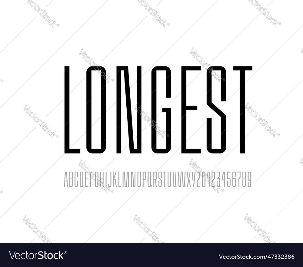 Longest font high black tall alphabet Royalty Free Vector