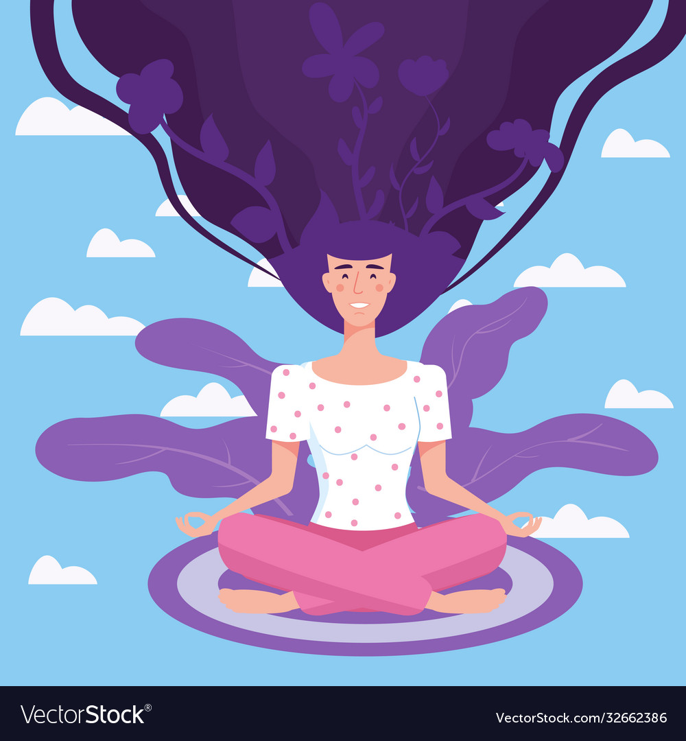 Mental health yoga meditation woman sit Royalty Free Vector