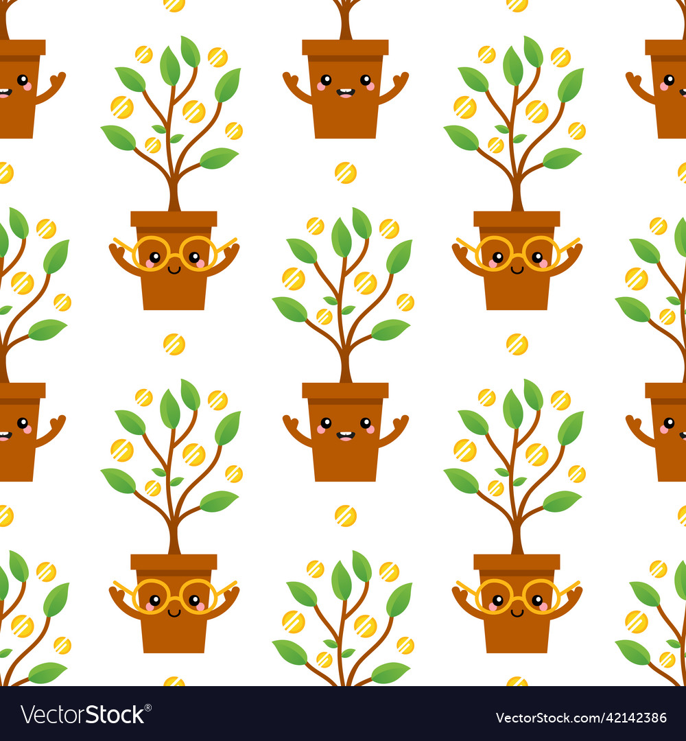 Money tree characters seamless pattern Royalty Free Vector