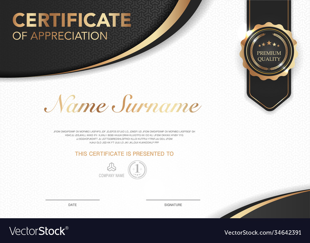 Certificate template black and gold luxury style Vector Image