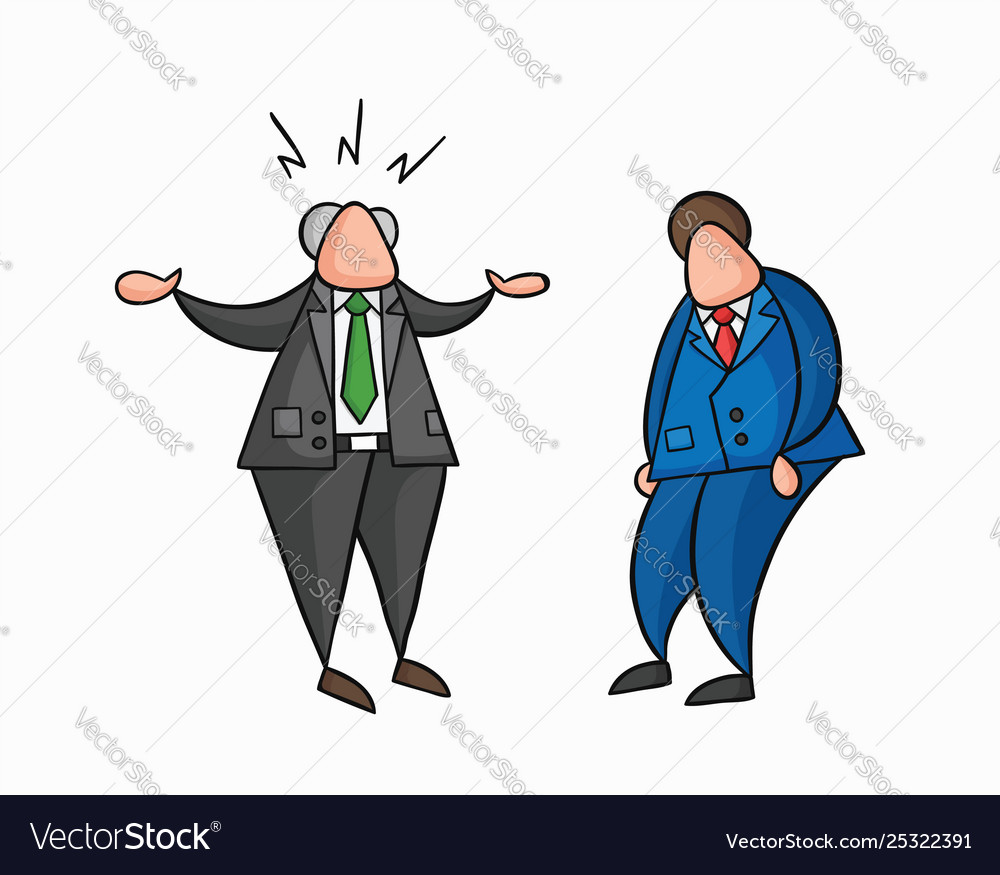 Hand-drawn angry boss with businessman worker Vector Image