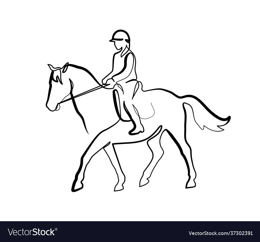 Horse and rider on horseback logo continuous one Vector Image