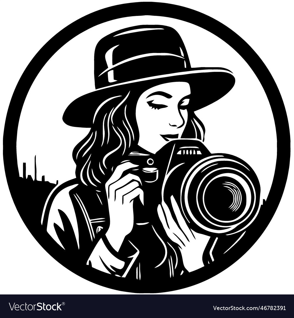 Logo woman holding a photo camera Royalty Free Vector Image