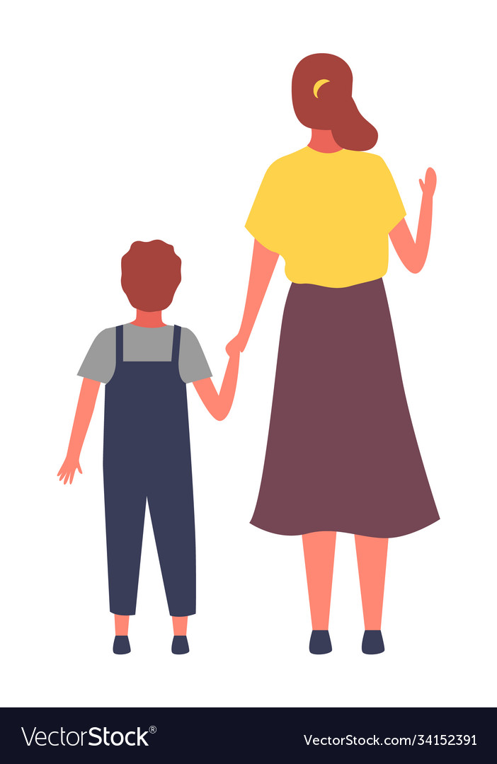 Mom and son backside view Royalty Free Vector Image