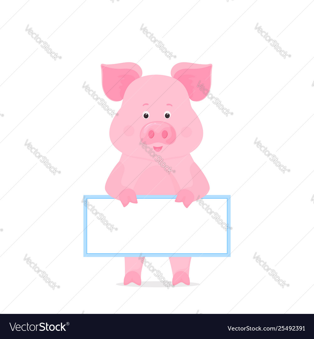 Pig hold a blank sign clean poster empty Vector Image