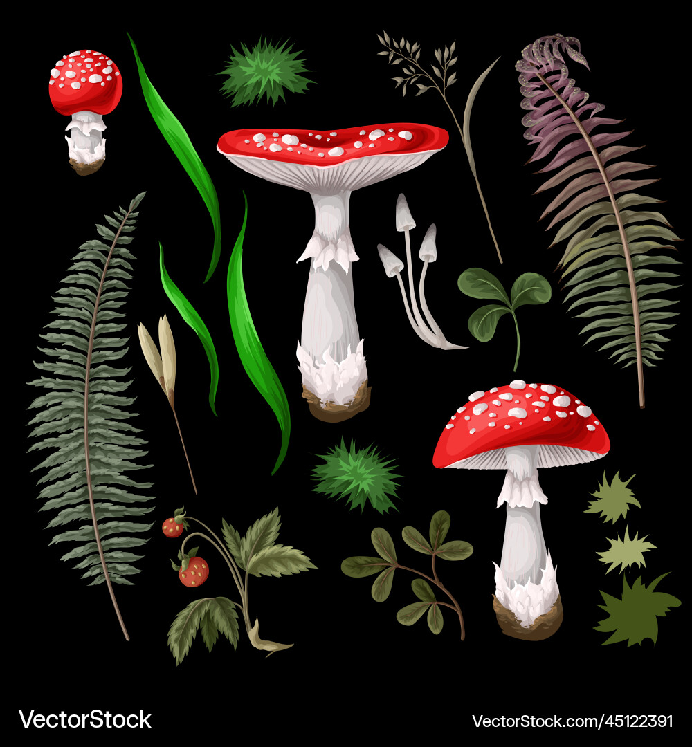 Seamless pattern with fly agarics Royalty Free Vector Image