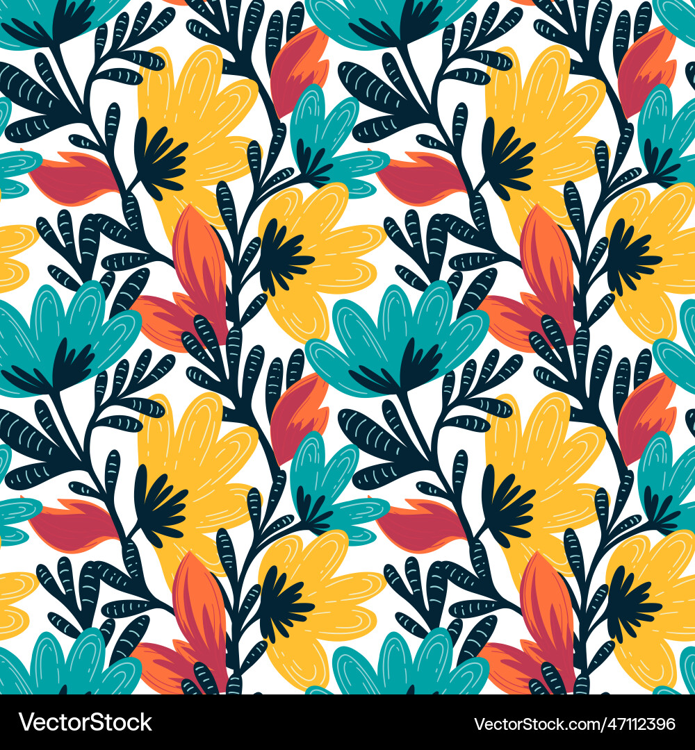 Abstract flower flat seamless pattern Royalty Free Vector