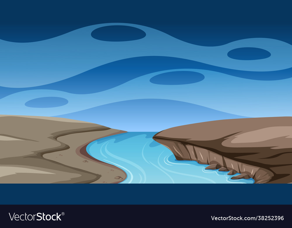 Blank sky at night scene with river flowing Vector Image