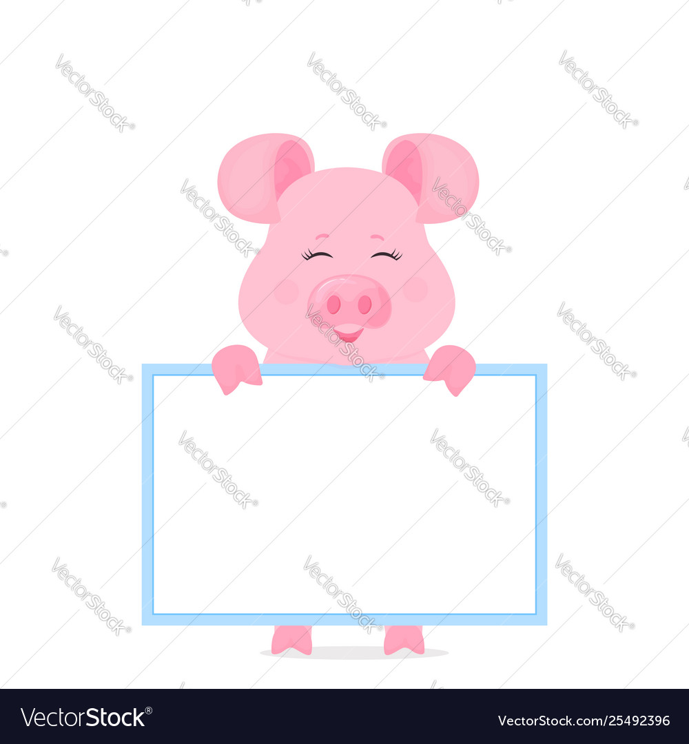 Pig Hold A Blank Sign Clean Poster Empty Poster Vector Image