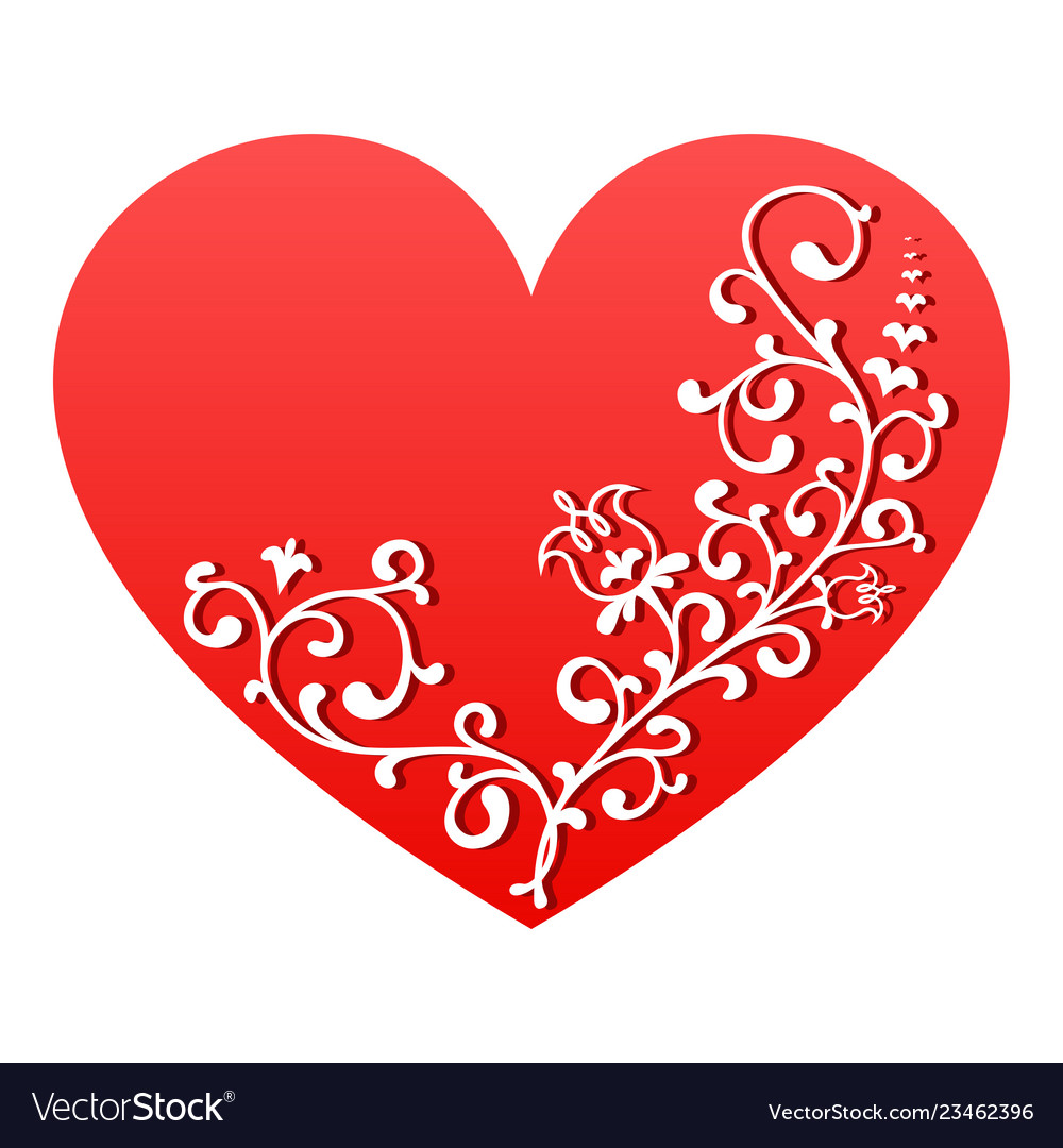 Red heart with white floral ornament valentine Vector Image