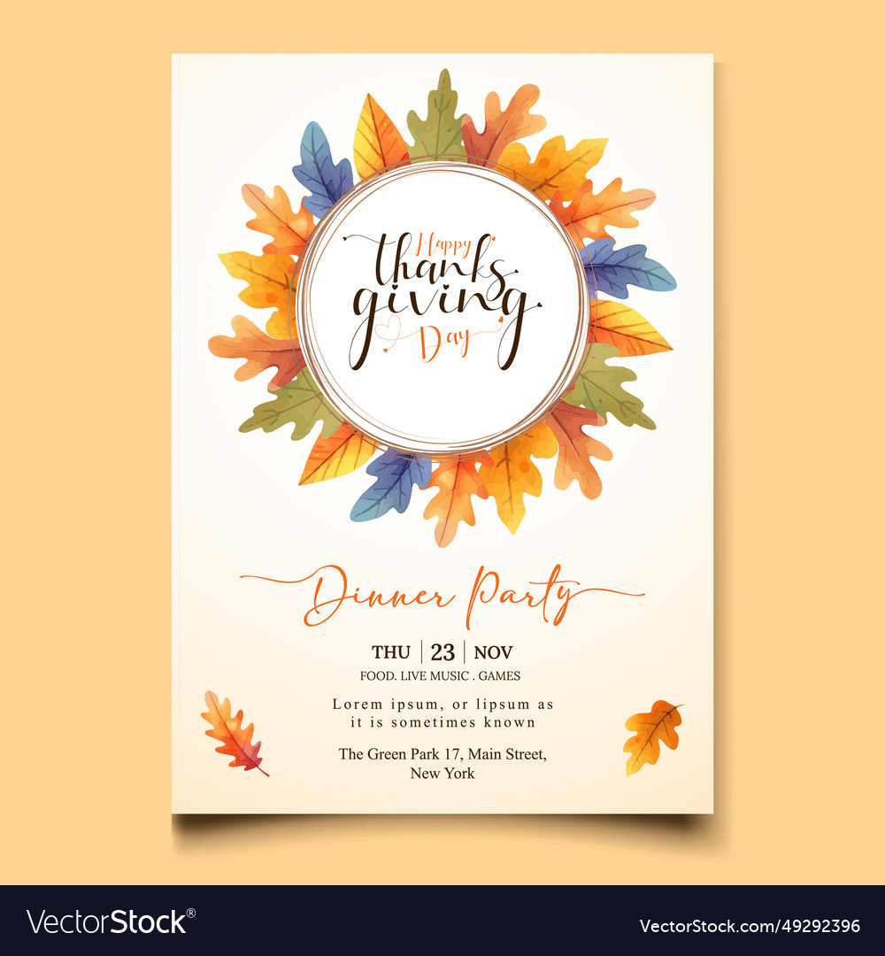 Watercolor invitation template for thanksgiving Vector Image