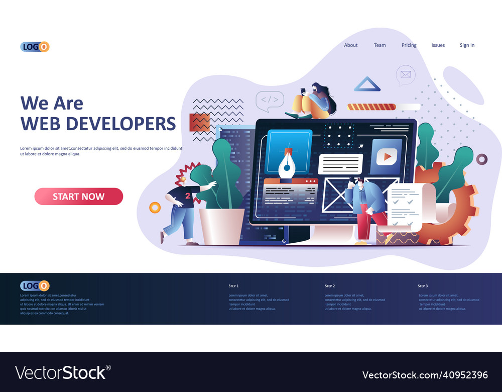 Web development flat landing page template Vector Image