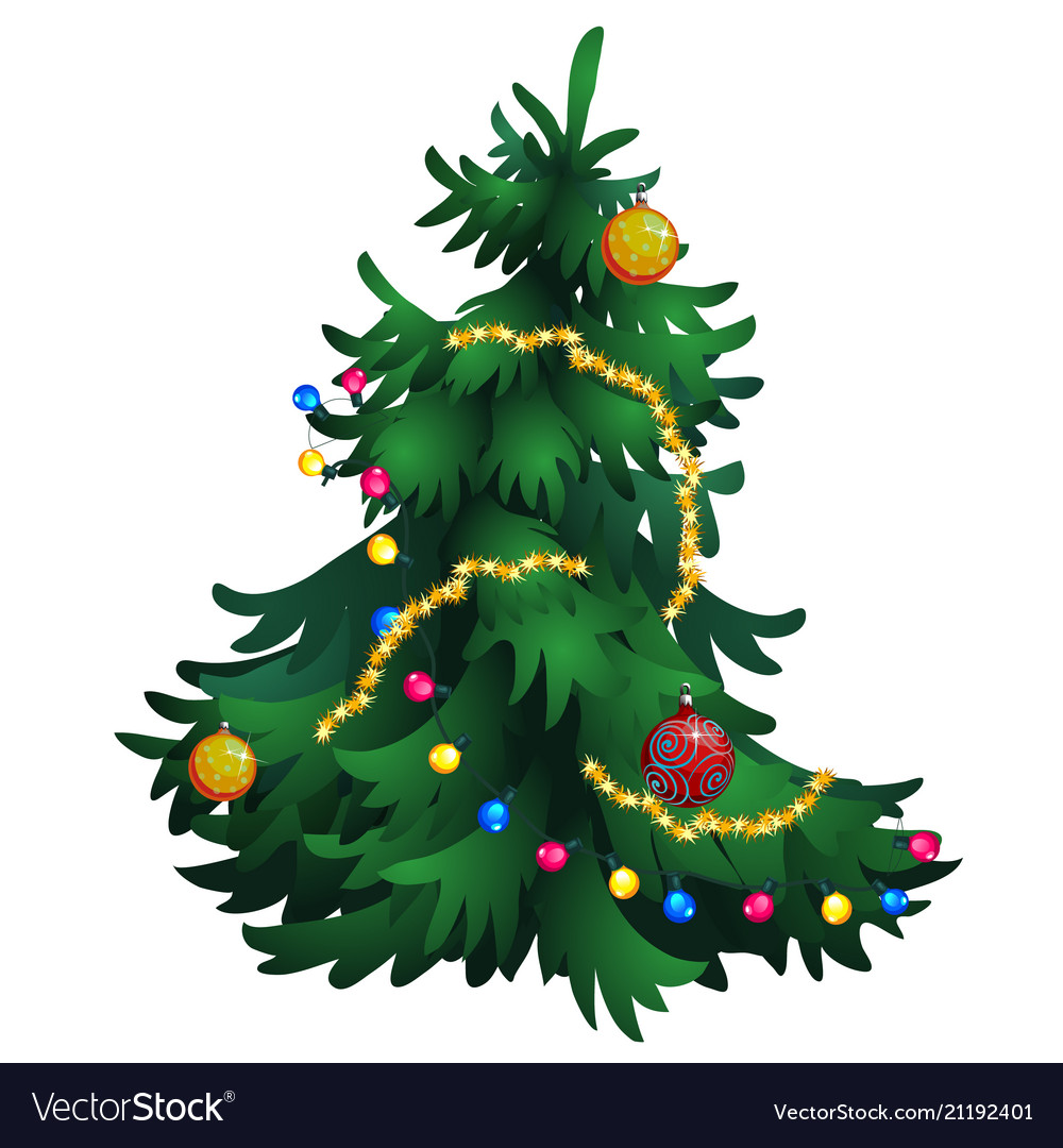 Download Cartoon Christmas Tree With Decorations Isolated Vector Image PSD Mockup Templates