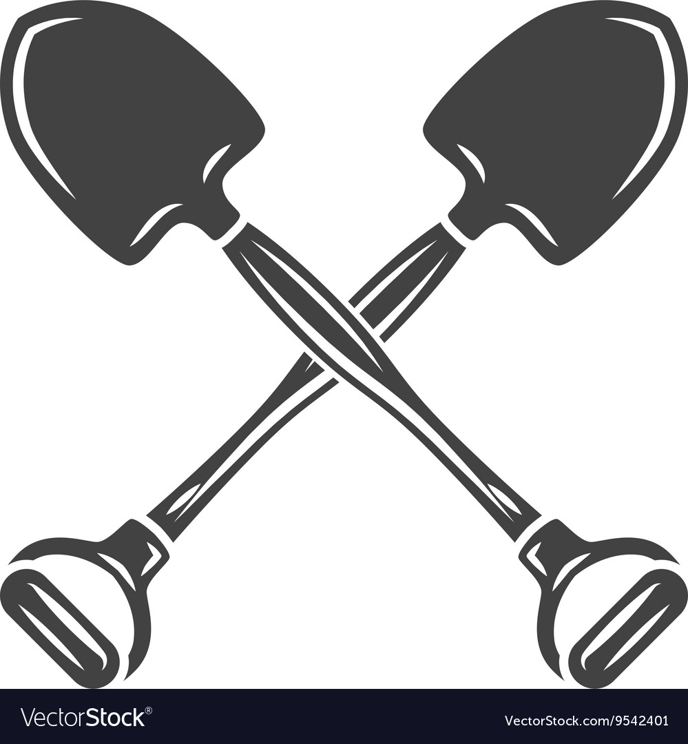 Two crossed shovels Black on white flat logo Vector Image