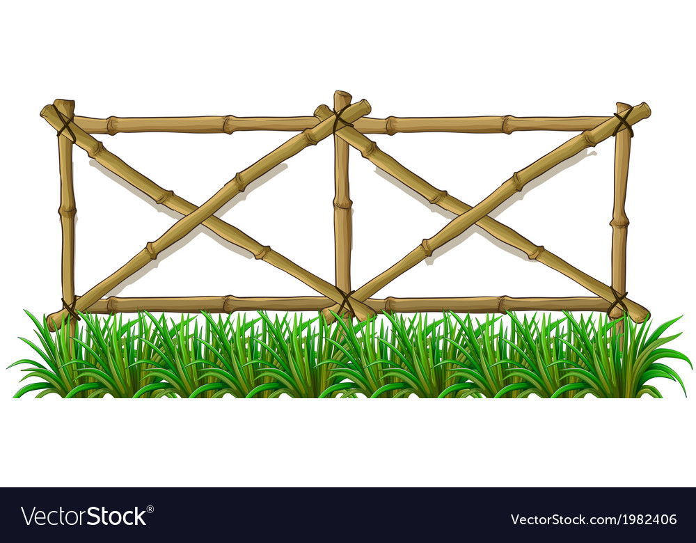 A bamboo fence with grass