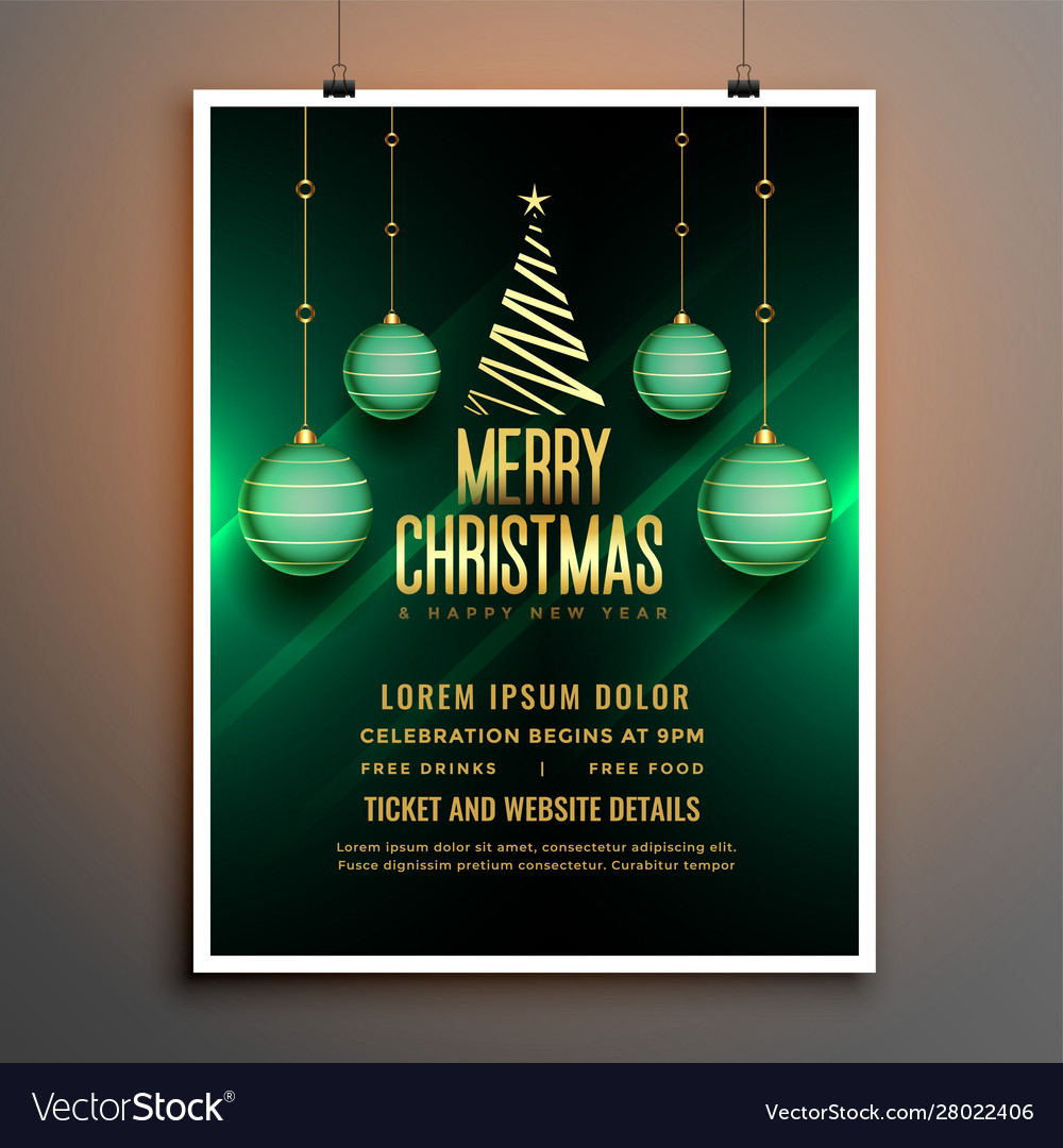 Christmas green flyer poster template with ball Vector Image