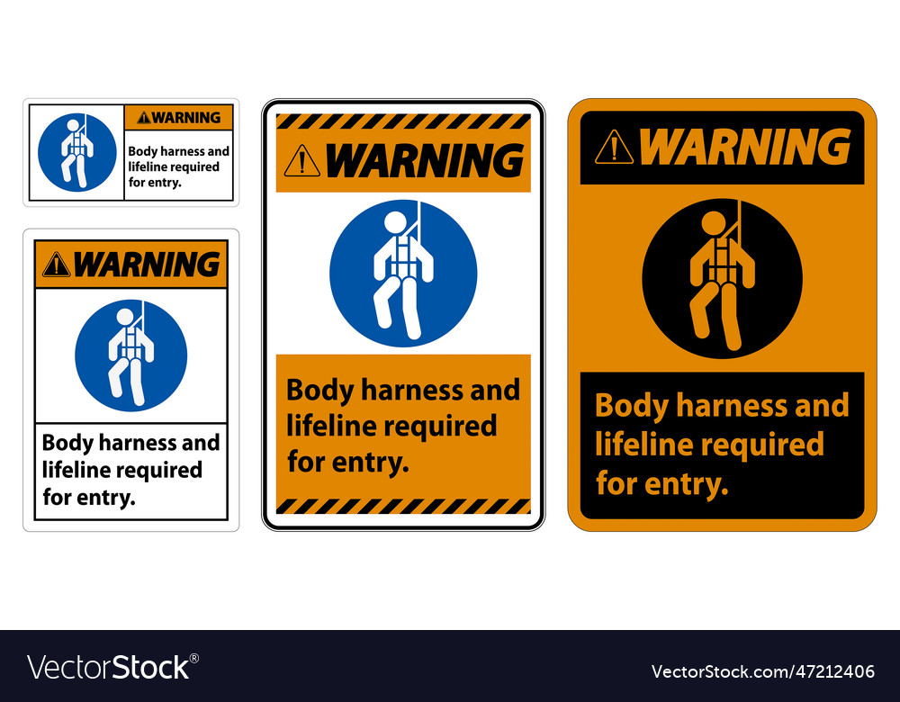 Warning sign body harness and lifeline required Vector Image