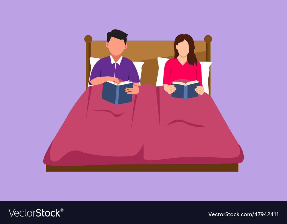 Character Flat Drawing Married Couple Reading Vector Image