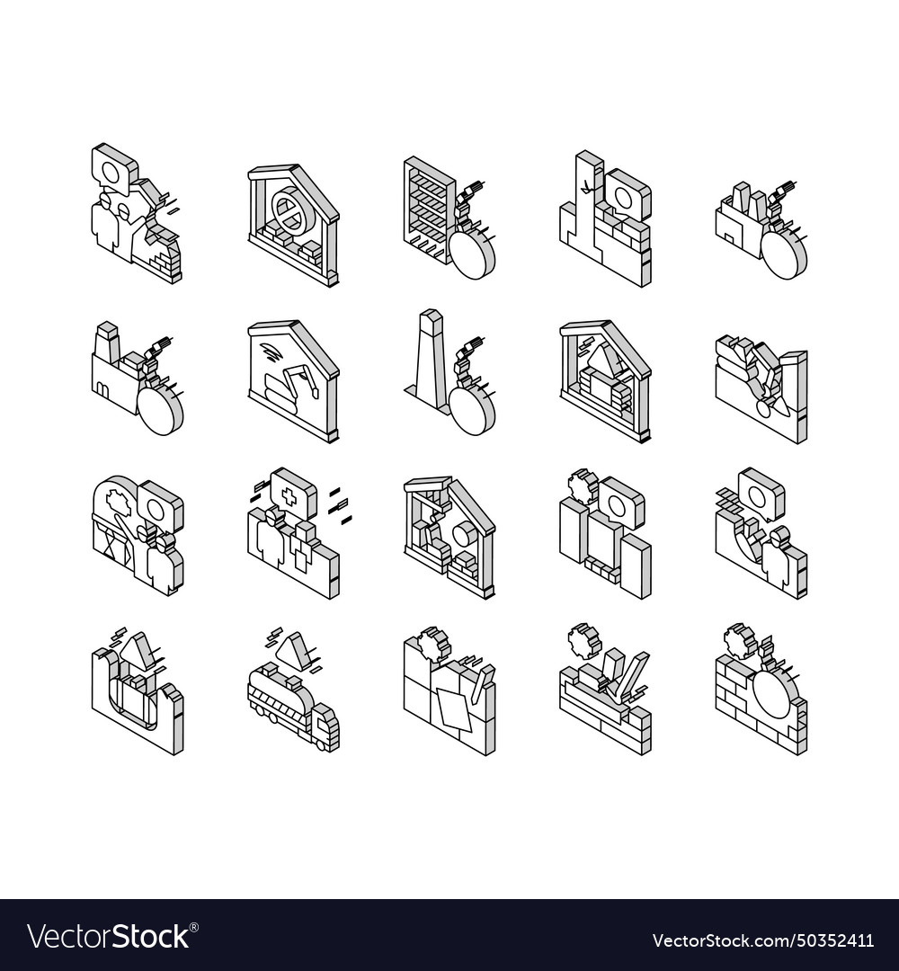 Dismantling construction process isometric icons Vector Image