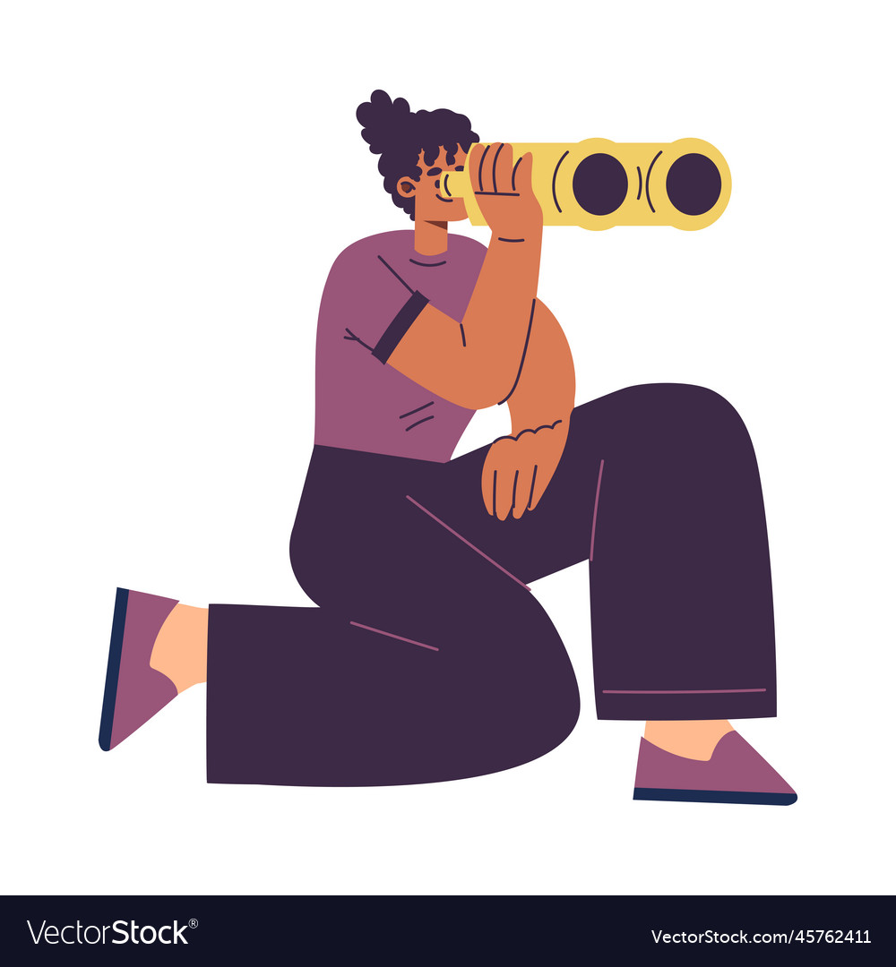 Woman looking in binoculars searching for idea Vector Image