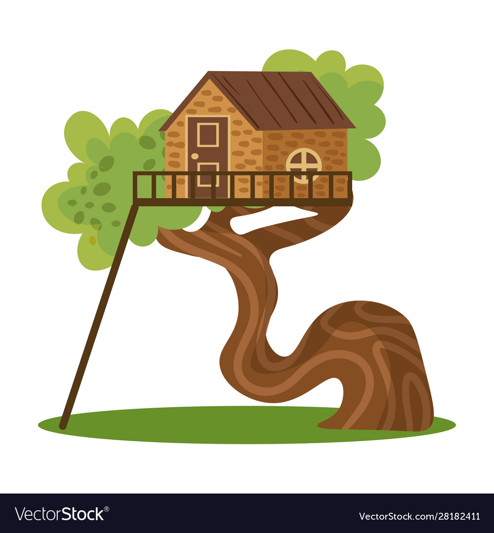 Wooden House Standing On Green Trees Winding Vector Image