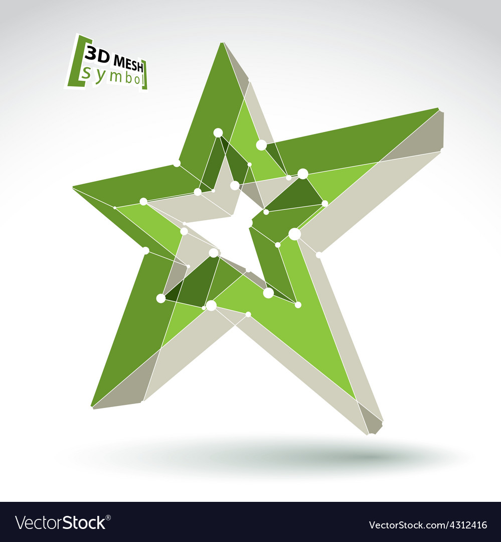 3d mesh green star sign isolated on white