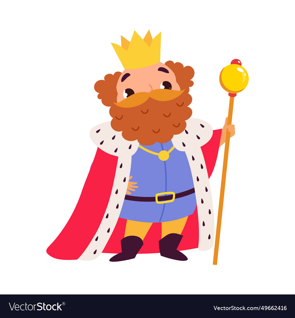 Bearded king with crown in mantle as fairy tale Vector Image