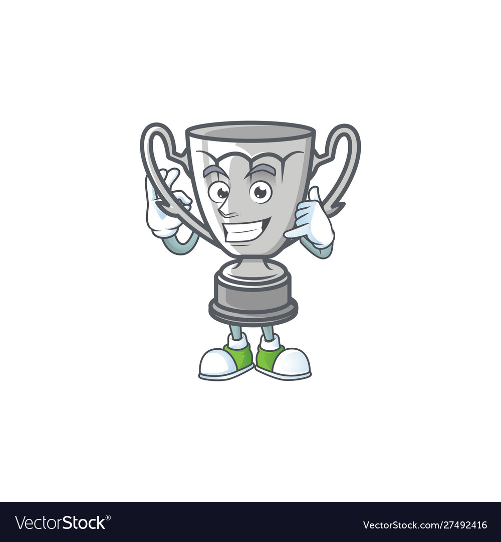 Call me cartoon silver trophy on white background