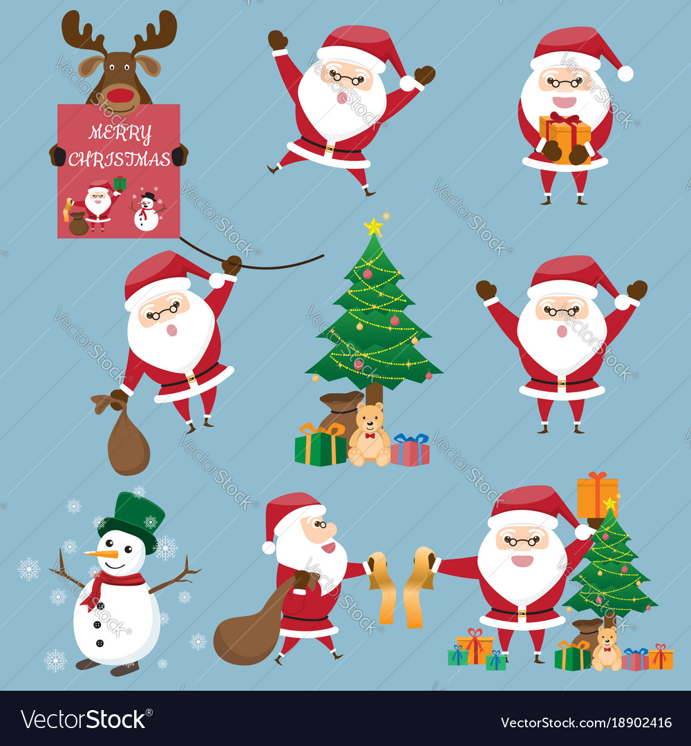 Christmas santa claus set funny santa claus Vector Image