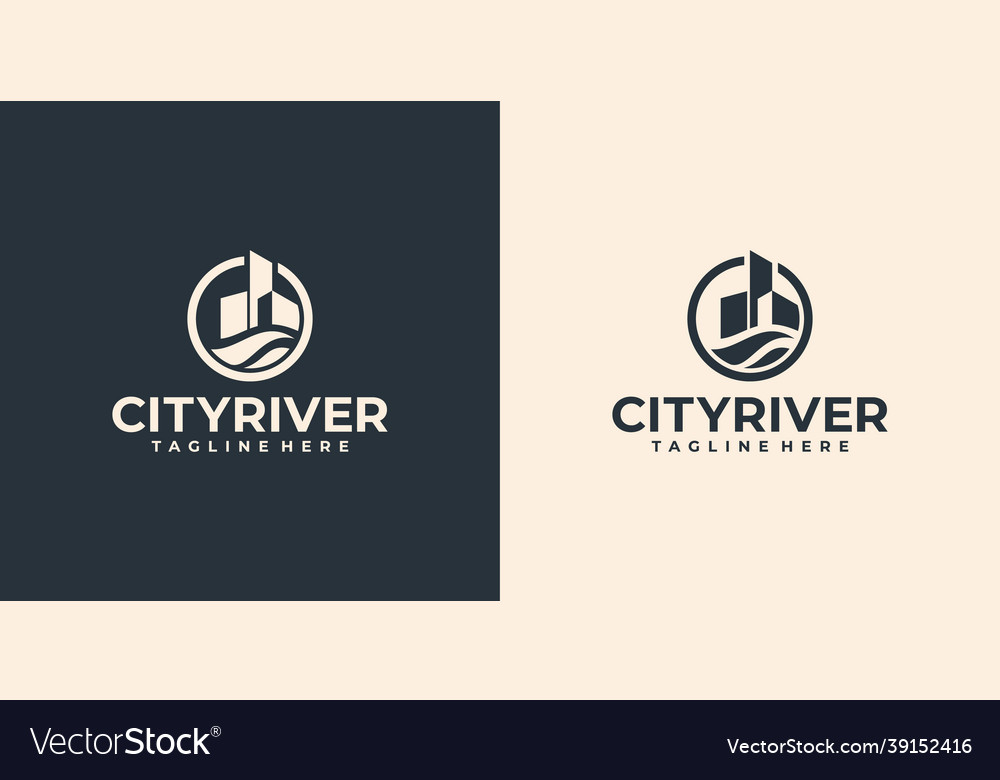 Creative city river logo building with water Vector Image