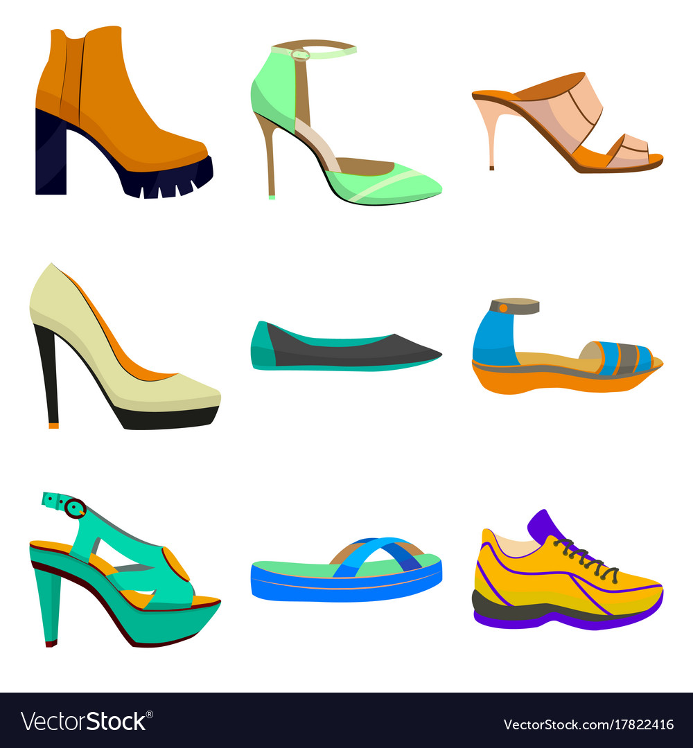 Woman shoes set in cartoon style Royalty Free Vector Image