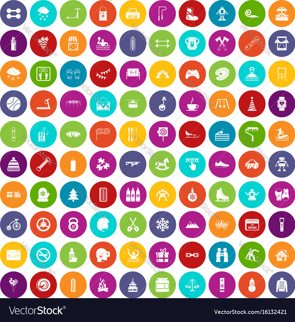 100 children activities icons set color Royalty Free Vector