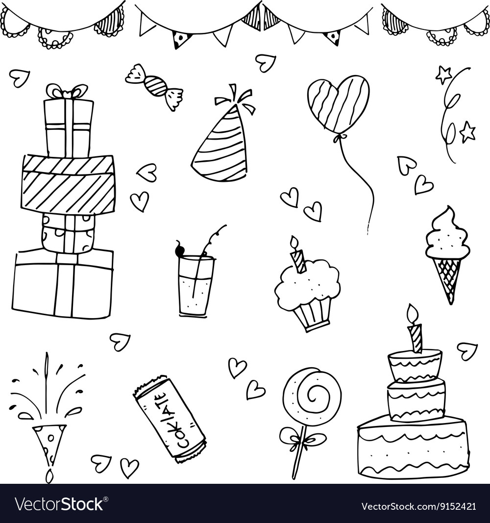 Happy Birthday Doodle Hand Drawn Royalty Free Vector Image