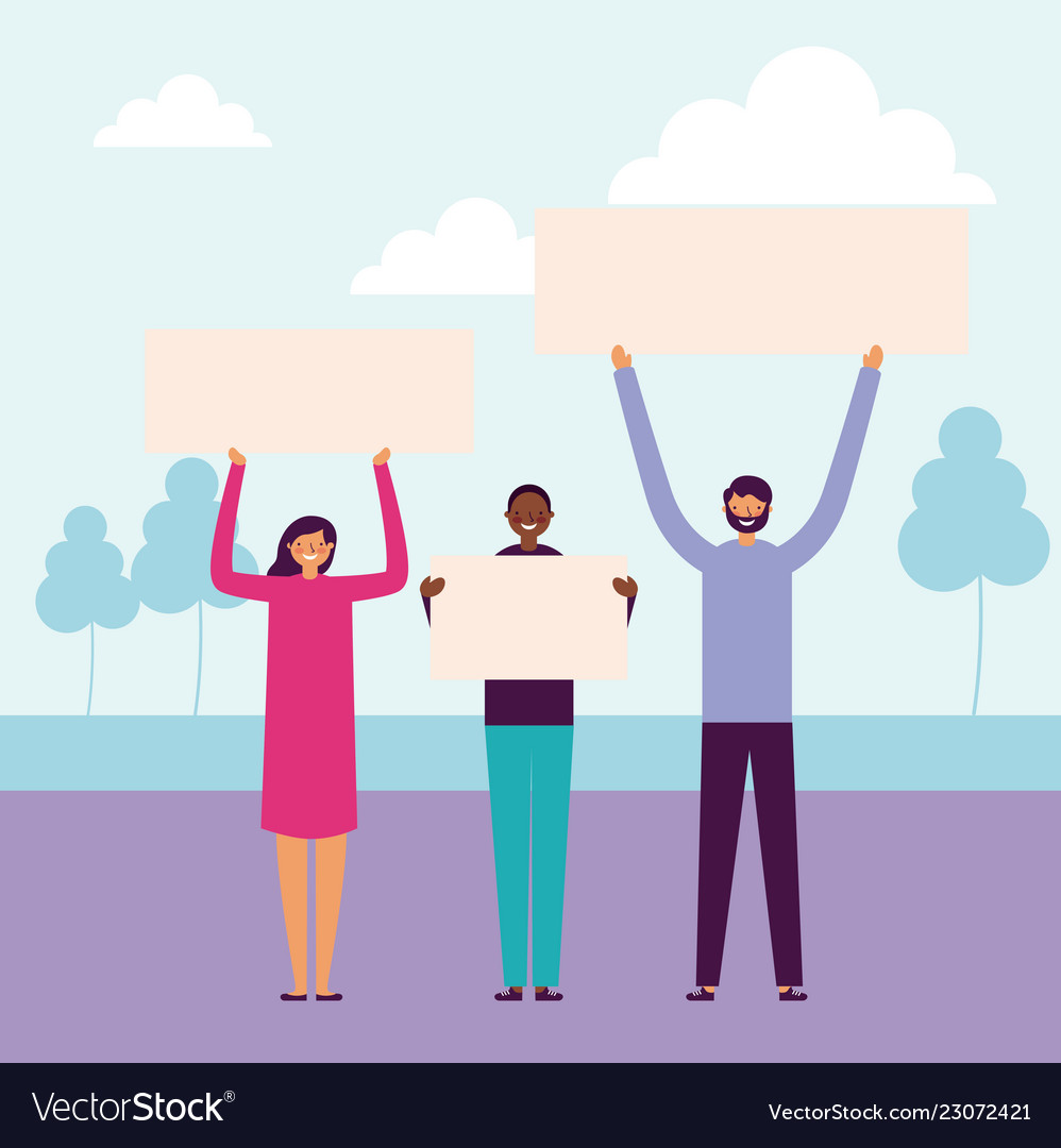 People holding banners Royalty Free Vector Image