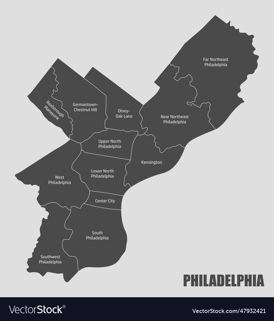 Philadelphia city administrative map Royalty Free Vector