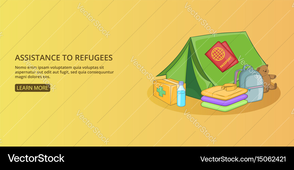 Refugees Kit Banner Horizontal Man Cartoon Style Vector Image
