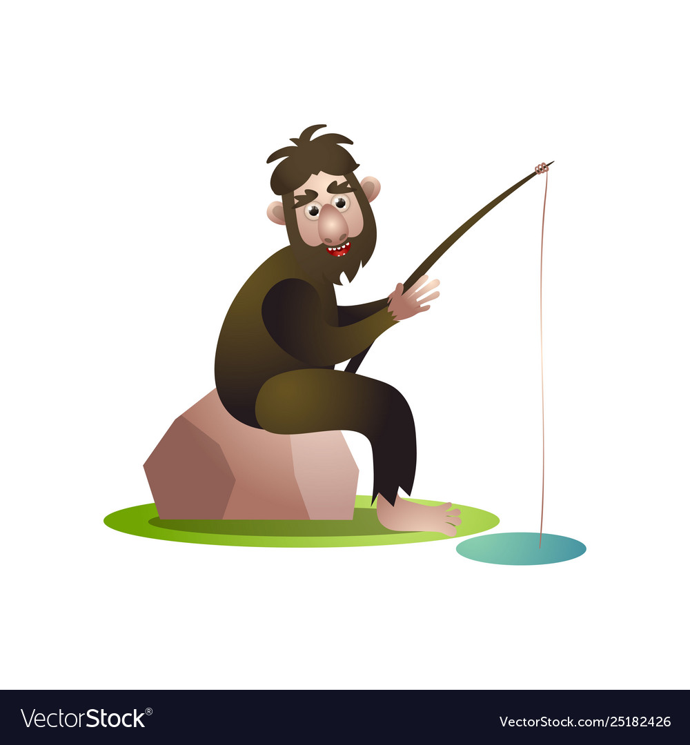 Bigfoot yeti fishing with fishing rod at Vector Image