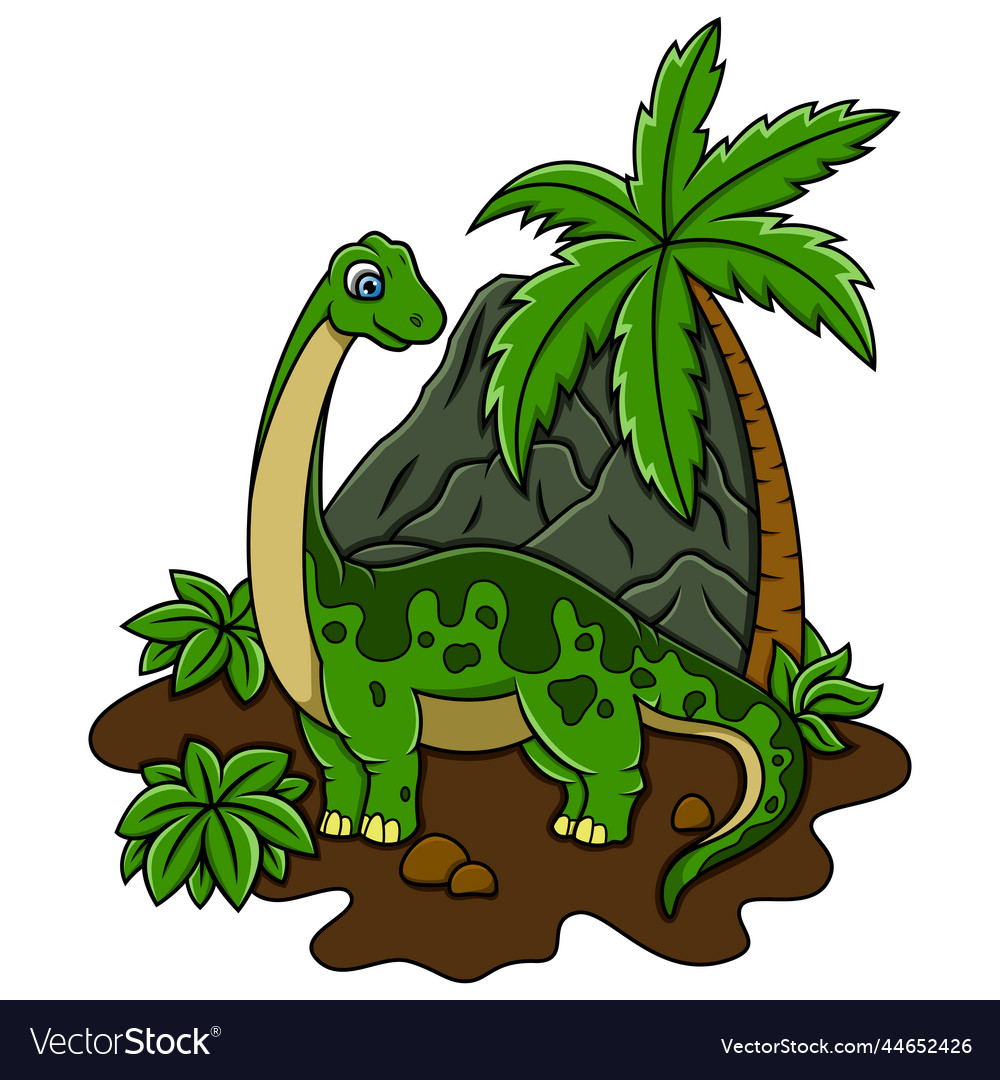 Cartoon brontosaurus in the jungle Royalty Free Vector Image