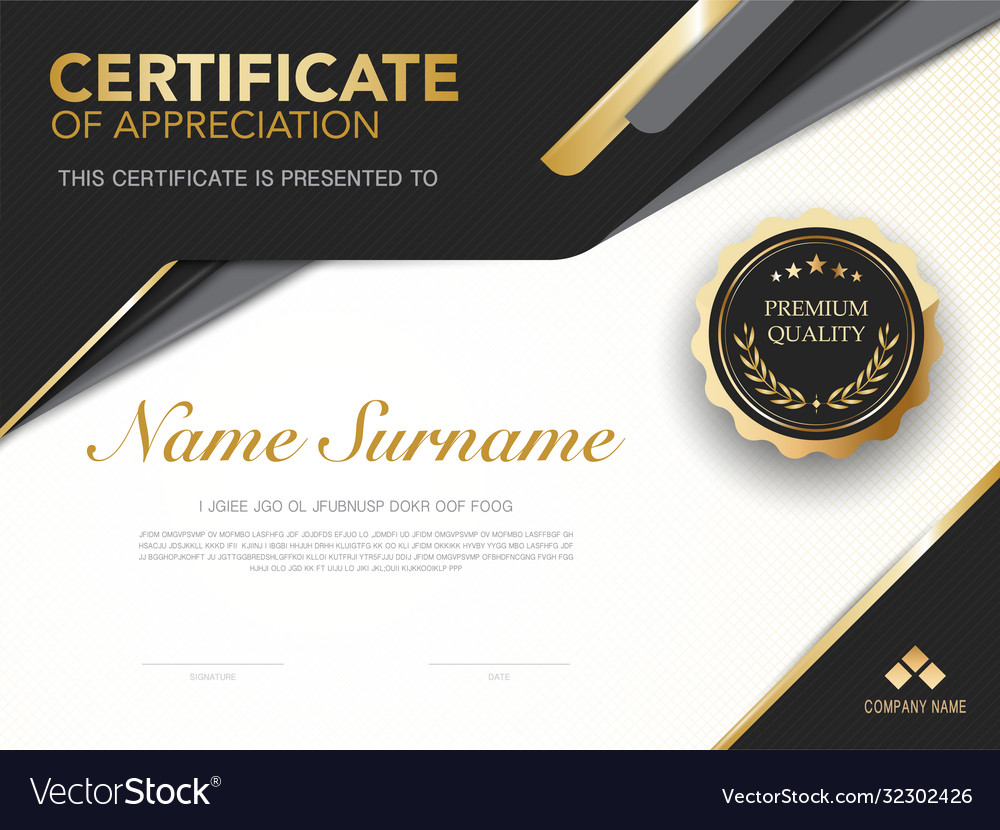 Diploma certificate template black and gold color Vector Image