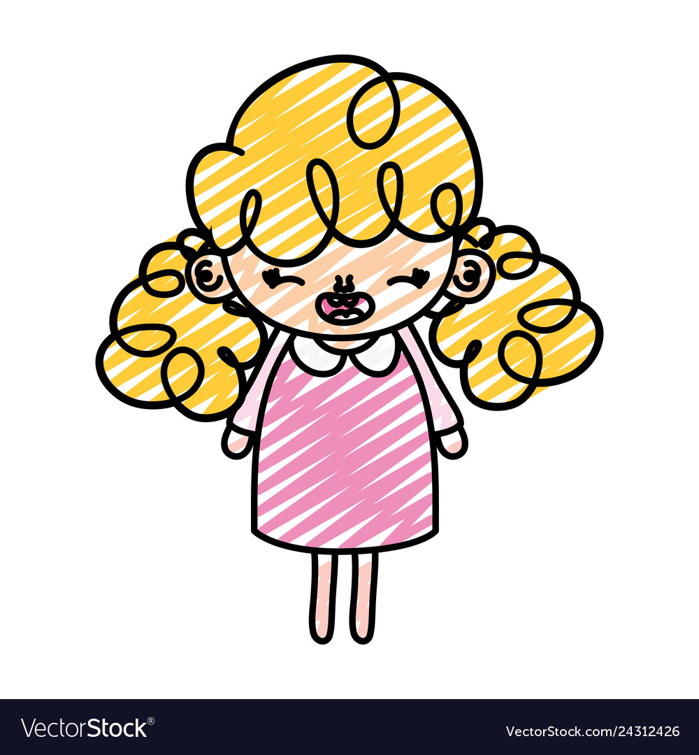 Doodle Happy Girl Child With Curly Hairstyle Vector Image