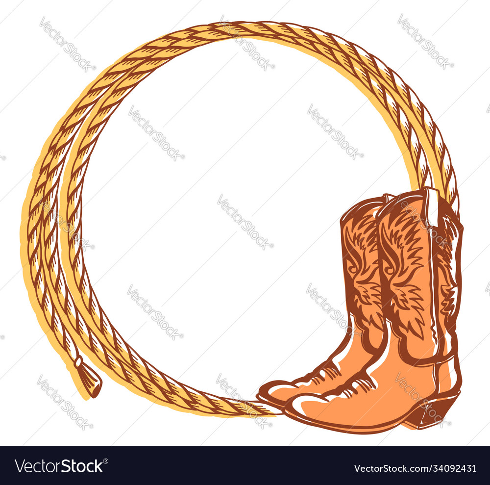 Cowboy rope frame with cowboy boots color Vector Image